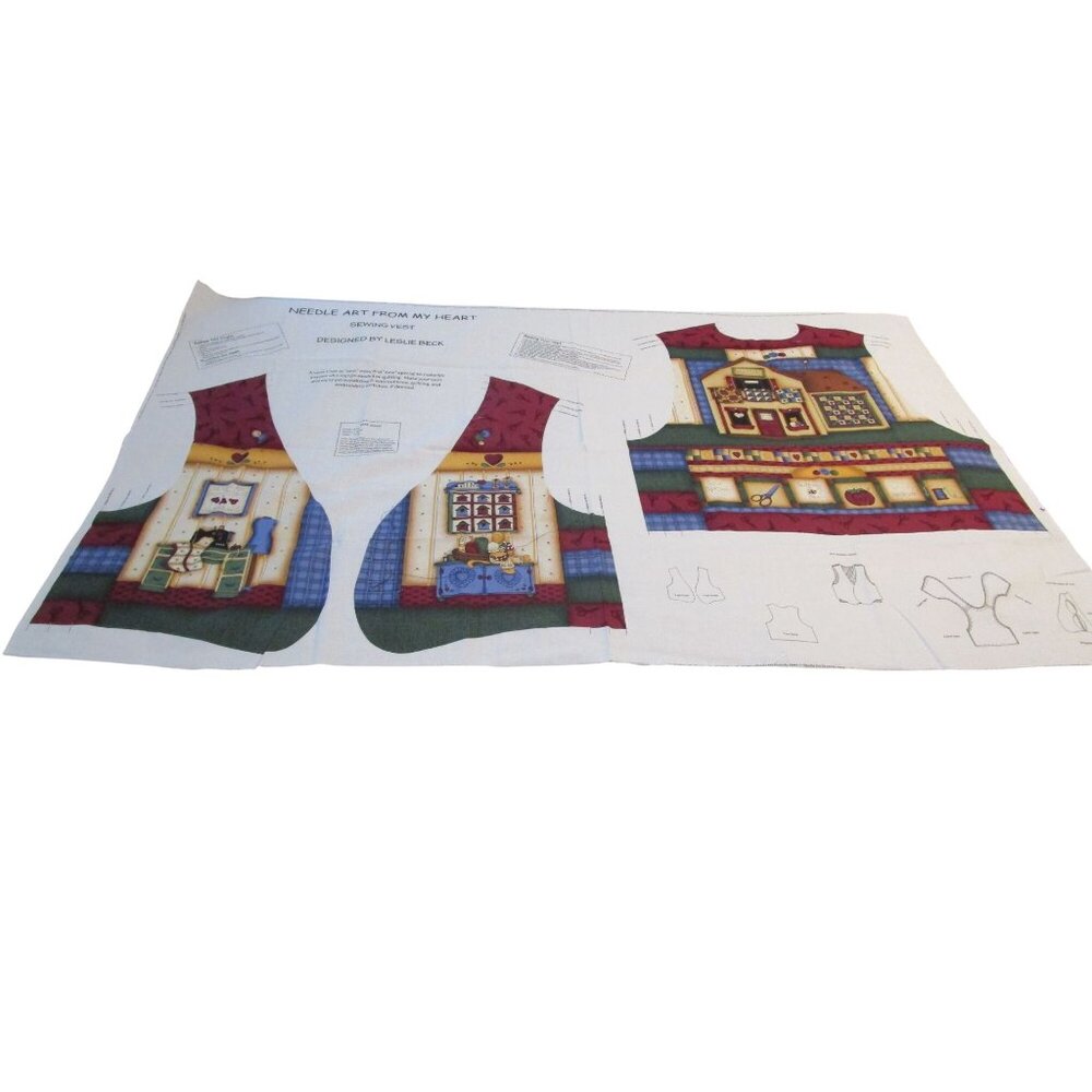 Vintage  Country Needle Art From My Heart Sewing Vest Panel Kit Uncut Leslie Bec